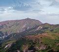 Pip Ivan mount and observatory and rhododendron flowers on slope