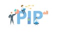 PIP, Performance Improvement Plan. Concept with keyword, people and icons. Flat vector illustration. Isolated on white.