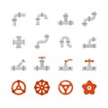 Pipe connector, water pipe fitting flat vector icons for plumbing and piping work