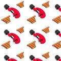 Pipe cutter and copper pipes seamless pattern isolated on white background. Collection of industrial seamless patterns. Tools for