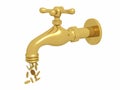 Pipe faucet gold view left spread coin Royalty Free Stock Photo