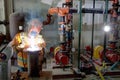 A pipe fitter installing a fire suppression system. Royalty Free Stock Photo