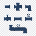 Pipe fittings icons set. Tube industry, construction pipe Royalty Free Stock Photo