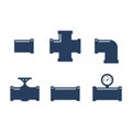 Pipe fittings icons set. Tube industry, construction pipe Royalty Free Stock Photo