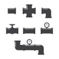 Pipe fittings icons set. Tube industry, construction pipeline, drain system, illustration Royalty Free Stock Photo