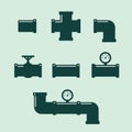 Pipe fittings icons set. Tube industry, construction pipe Royalty Free Stock Photo