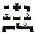 Pipe fittings icons set. Tube industry, construction pipe Royalty Free Stock Photo