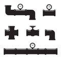 Pipe fittings icons set. Tube industry, construction pipeline, drain system Royalty Free Stock Photo