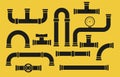 Pipe fittings vector icons set. Tube industry, construction pipeline, drain system, vector illustration Royalty Free Stock Photo