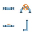 Pipe icons set cartoon vector. Pipeline part valve and plumbing Royalty Free Stock Photo