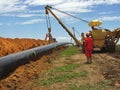 Pipe Laying Operation at Gas Pipeline Construction Royalty Free Stock Photo