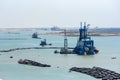 A pipe-laying ship at work in Suez Canal, Egypt. Royalty Free Stock Photo