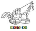 Pipe laying vehicle. Car with eyes. Coloring book