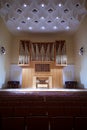 Pipe organ with control panel in concert hall Royalty Free Stock Photo