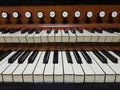 Pipe Organ, harmonium keyboard close-up.