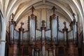 Pipe organ, also called grandes orgues, a medieval gothic monument inside the Bordeaux cathedral saint andre, in France.