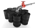 Pipe pouring oil into black barrels