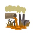 Pipe pouring out industrial waste, ecological disaster, environmental pollution concept, vector Illustration on a white