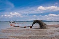 Pipe pushing sand onto the beach Royalty Free Stock Photo