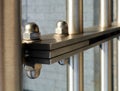 Pipe stainless steel handrail close-up detail with soft blurred background Royalty Free Stock Photo