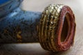 Pipe thread close-up, old rusty metal part of pipe threads