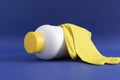 Pipe Unclogging Granules In Yellow Cap, White Plastic Bottle, Rubber Glove On Blue Purple Royalty Free Stock Photo