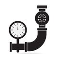 Pipe, valve and gage pressure icon sign illustration
