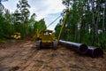 Pipelayer with side boom Installation of gas and crude oil pipes in ground. Construction of the gas pipes to new LNG plant