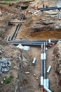 pipeline accident, replacement of old emergency pipes of the water supply and heating system, close-up, selective focus