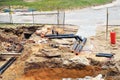 pipeline accident, replacement of old emergency pipes of the water supply and heating system, selective focus, copy space