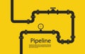 Pipeline background. Pipe icon with text on yellow backdrop. Technology for gas, water, oil and gasoline. Construction industry Royalty Free Stock Photo