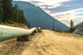 Pipeline construction  in mountain area Royalty Free Stock Photo