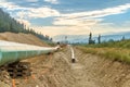 Pipeline construction in mountain area Royalty Free Stock Photo