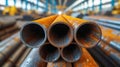 Pipeline in a factory. Steel pipelines in a factory