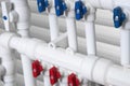 Pipeline of the heating system. Underfloor heating in construction. Pipefitter installing system of heating. Water floor heating Royalty Free Stock Photo