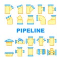 pipeline industry gas pipe icons set vector