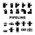 pipeline industry gas pipe icons set vector