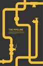 Pipeline infographic. Oil, water or gas flat valve vector design with black background. Royalty Free Stock Photo