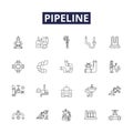 Pipeline line vector icons and signs. Pipeline, Conduit, Line, Flow, Channel, Main, Network, Aqueduct outline vector