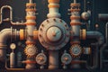 Pipeline network with valves and pumps in a sprawling industrial complex