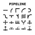 pipeline oil industry gas pipe icons set vector