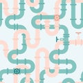 Intertwining pipelines vector seamless pattern in flat style Royalty Free Stock Photo