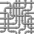 Pipeline realistic vector seamless pattern in flat style. Intertwining steel pipes on a white background Royalty Free Stock Photo