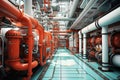 Pipeline, storage tanks and pipe rack of petroleum, chemical, hydrogen or ammonia industrial plant. Industrial interior