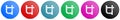 Pipeline, tube, pipe and industrial vector icons, set of circle gradient buttons in 6 colors options for webdesign and mobile