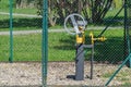 Pipeline with valve. pipe with a blue tap at a natural gas compressor station Royalty Free Stock Photo