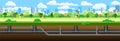 Pipeline for various purposes. Underground part of system. Against backdrop of big city. Illustration vector