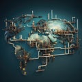 Pipelines on world map. Gas and oil pipes attached to the planet Royalty Free Stock Photo