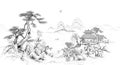 Piper chinese style line drawing illustration