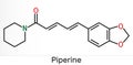 Piperine, C17H19NO3 molecule. It is alkaloid isolated from the plant Piper nigrum. It has role as plant metabolite, food component Royalty Free Stock Photo